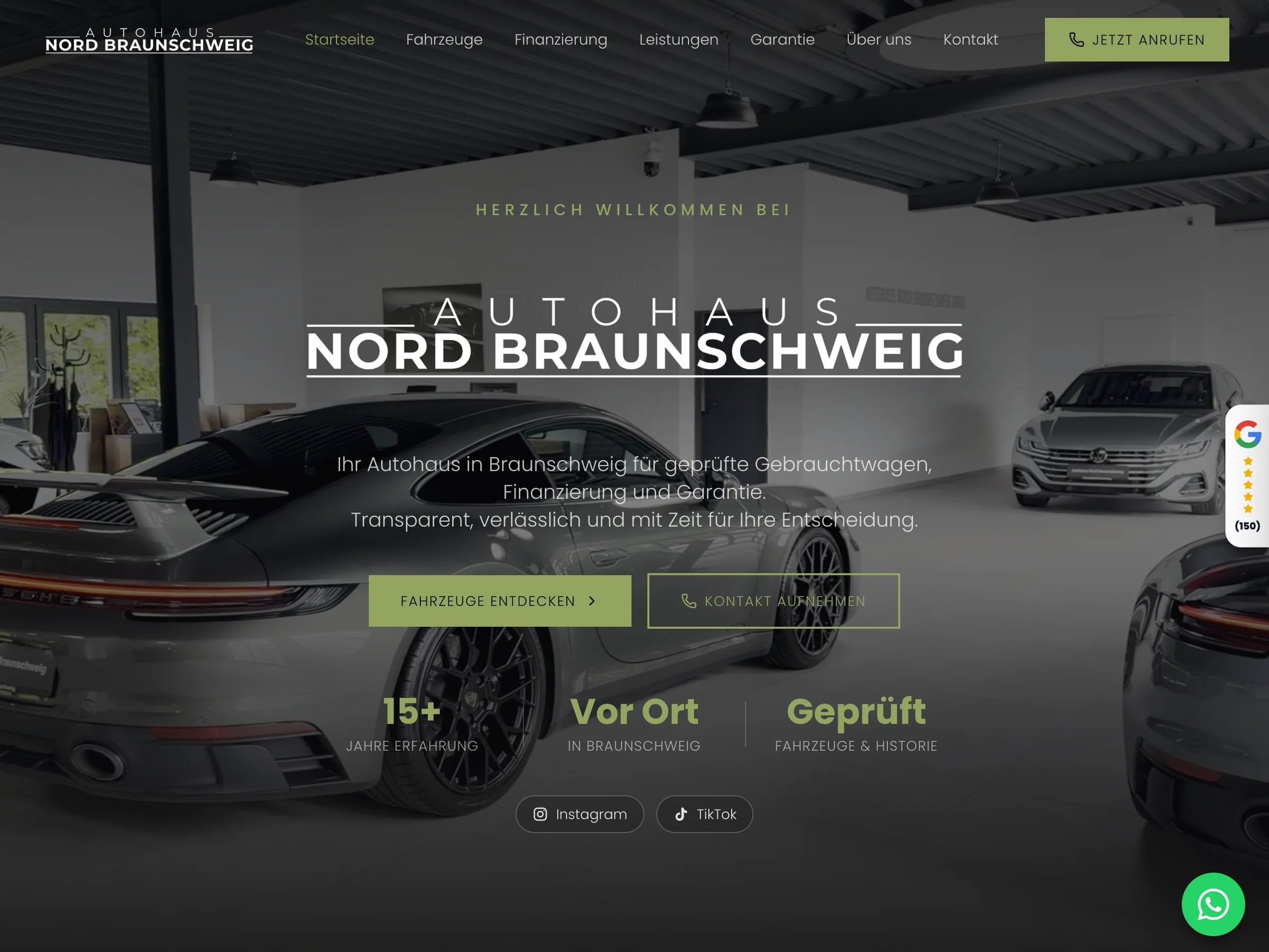 Autohaus Nord Braunschweig: Website mit eigenem CMS und Fahrzeugbestand direkt aus webmobil24, dazu Detailseiten mit Galerie.